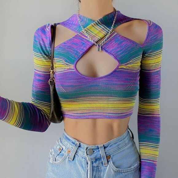 Urban outfitters size extra small crossover purple and yellow long sleeve - Picture 1 of 8